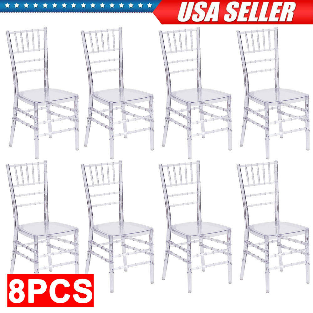 8pcs Transparent Acrylic Crystal Aldult Chiavari Chairs Parties Banquet Chairs