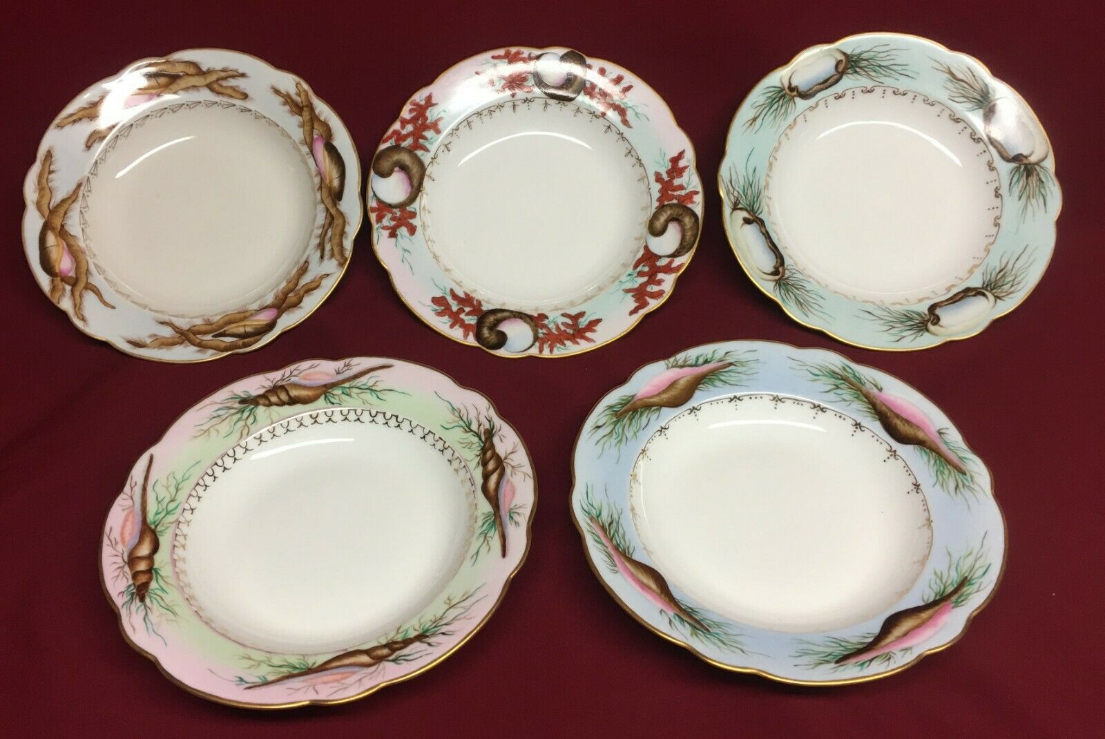 Set Of (5)vintage German Porcelain Hand Painted Rim Soup Bowls-marked Cl