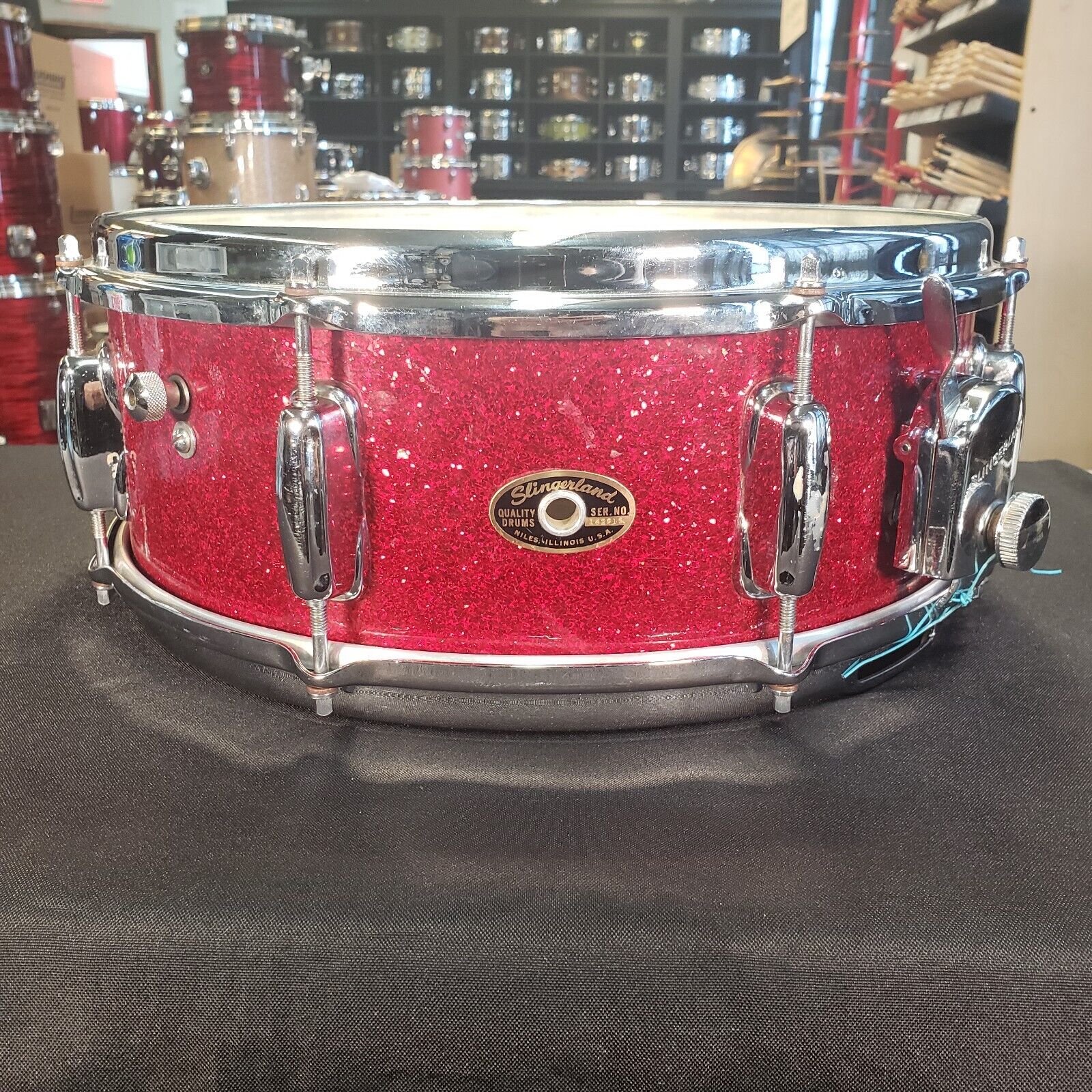 Slingerland 1960's 14'" X 5" 3 Ply Snare Drum Red Sparkle Glass Glitter