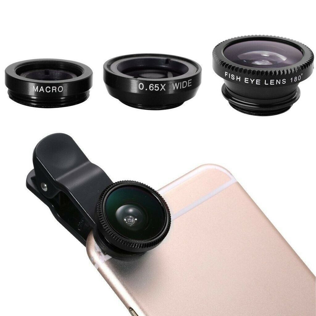 Universal 3in1 Clip On Camera Lens Kit Fisheye Wide Angle Macro For Cell Phone