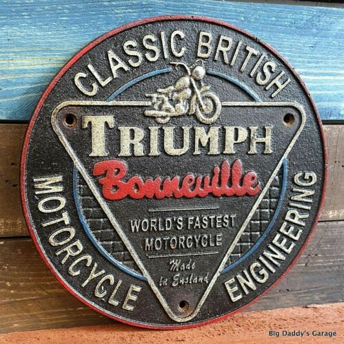 Triumph Motorcycle Bonneville Cast Iron Sign Antique Finish Man Cave Bar Garage