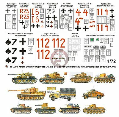 Peddinghaus 1/72 Dak Afrika Korps Tank & Vehicle Markings #2 (11 Vehicles) 2096