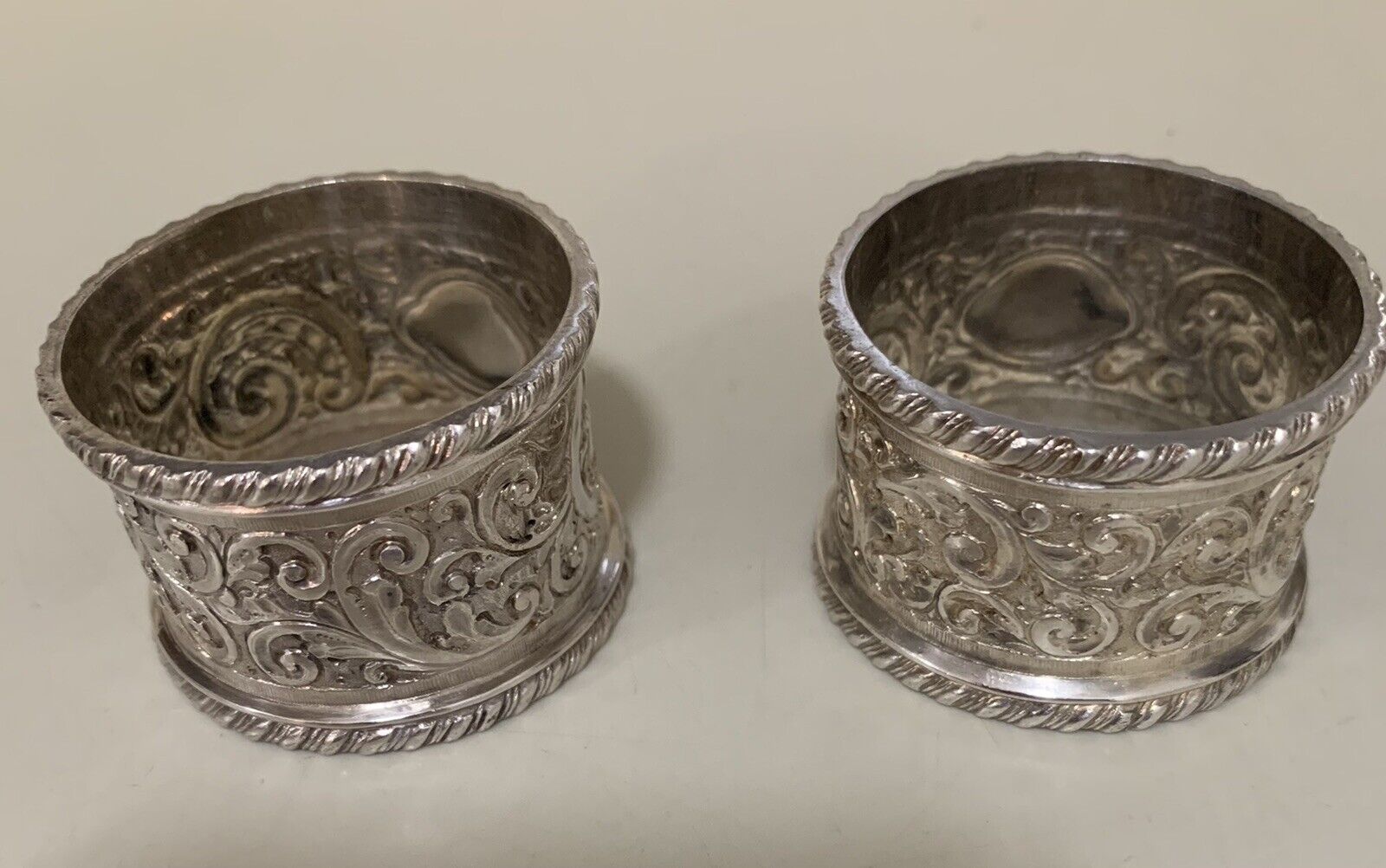 Vintage Silver Plate Napkin Rings With Ornate Design. Round. Sold As A Pair